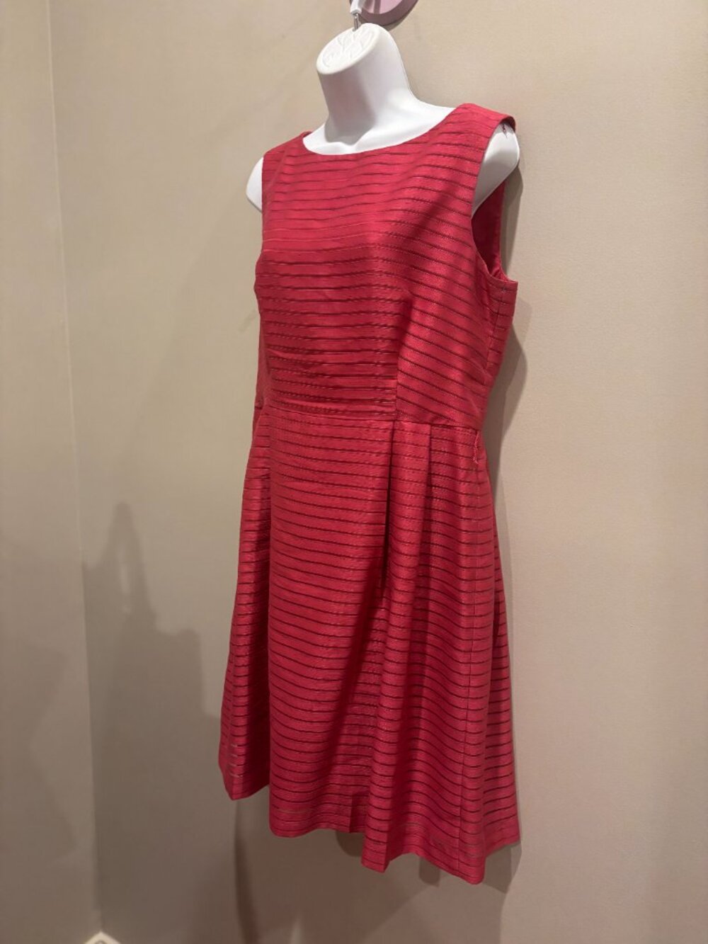 Anne Klein Rasberry Dark Pink, sleeveless, striped fit & flare Dress sz 12